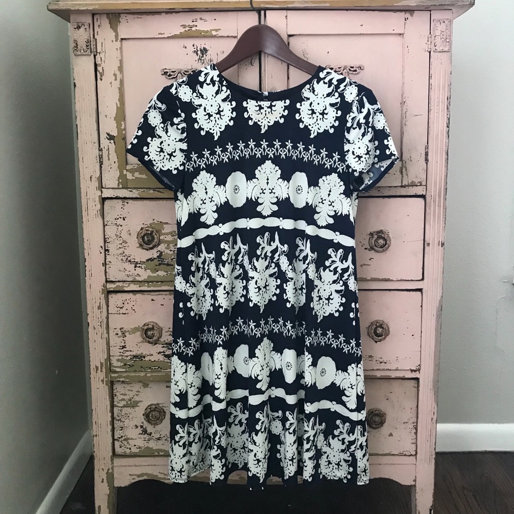 Navy and white mini dress